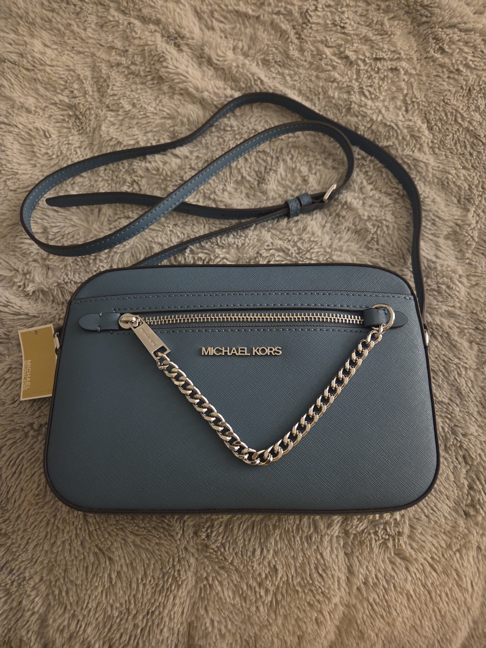 Michael Kors Teal Crossbody Bag with Chain Accent